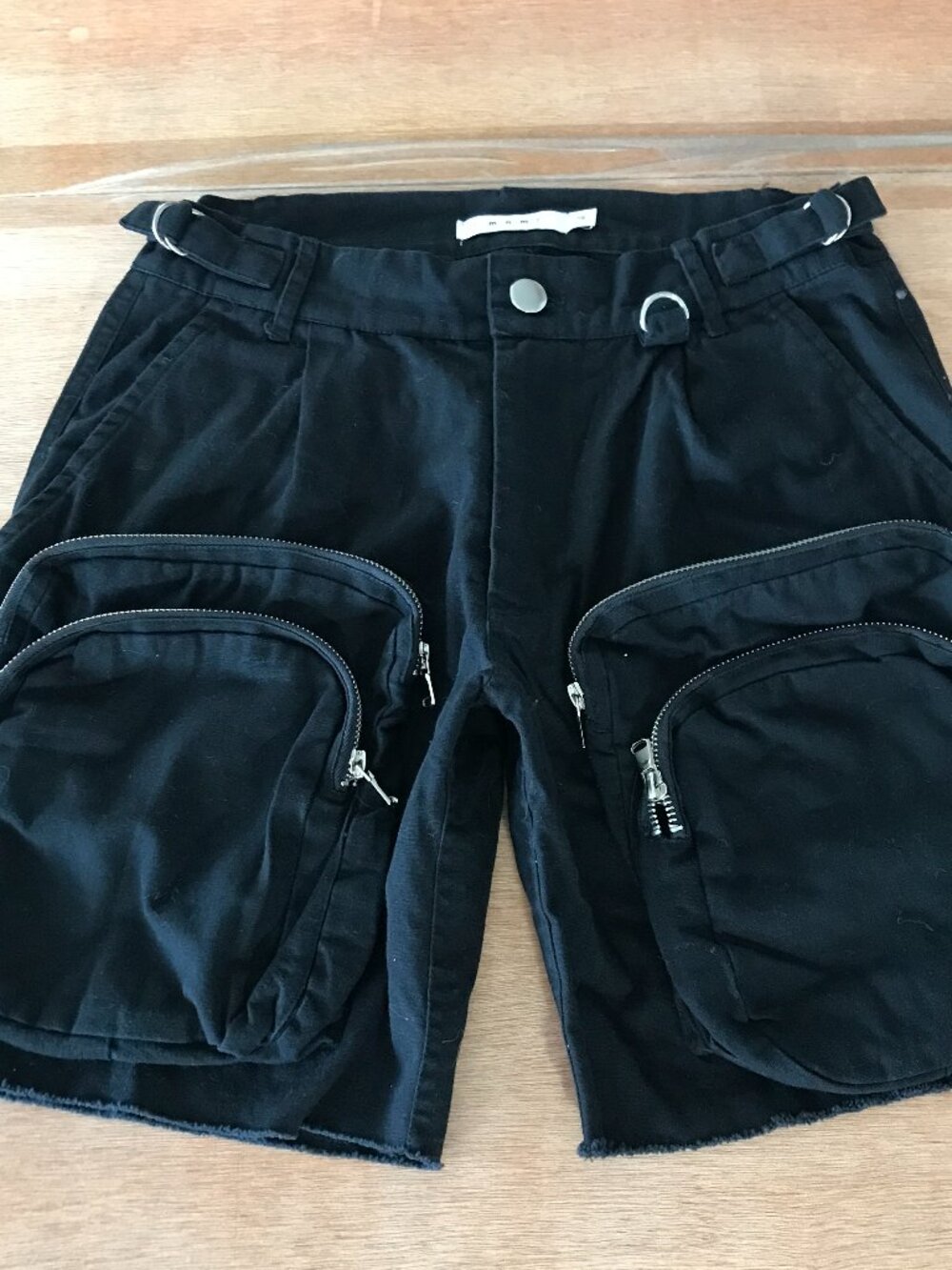 MNML Cargo Shorts Men XS Black Zip Pockets Belted Low Rise Outdoor Grunge 18999
